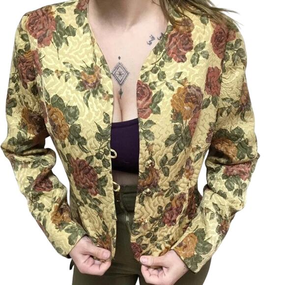 Vintage 90s Quilted Silk Button-Up Jacket – Lined, Classic Fit, - Picture 1 of 2